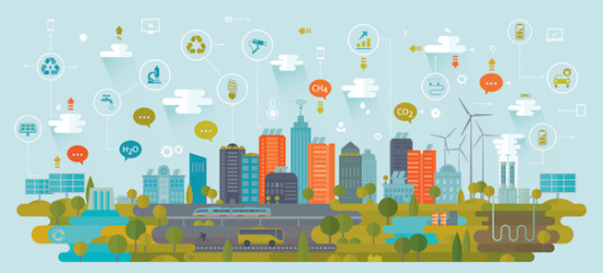 Smart Green City Using Alternative Energy Sources Including Icons
